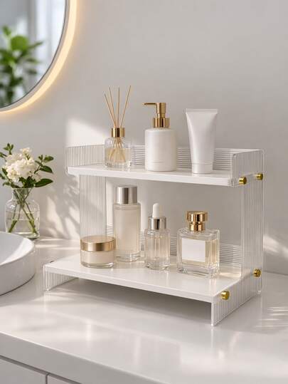 1pc Acrylic Trapezoid Display Stand, Acrylic Holder, Cosmetic Storage Rack, Storage Box. Multi-Layer Perfume Storage Rack, Perfume Storage Box, Bathroom Storage Rack, Decorative Style, Gift, Perfume, Perfume Bottle, Suitable For Kitchen, Bedroom, Living Room, Bathroom.