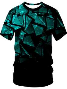 Set di camicia e pantaloncini sportivi casual estivi per uomo taglia grande - motivo geometrico verde-nero, in tessuto misto poliestere traspirante, lavabile in lavatrice, adatto per uomini alti e in sovrappeso, taglia large. - Colori misti - Visualizzare 8