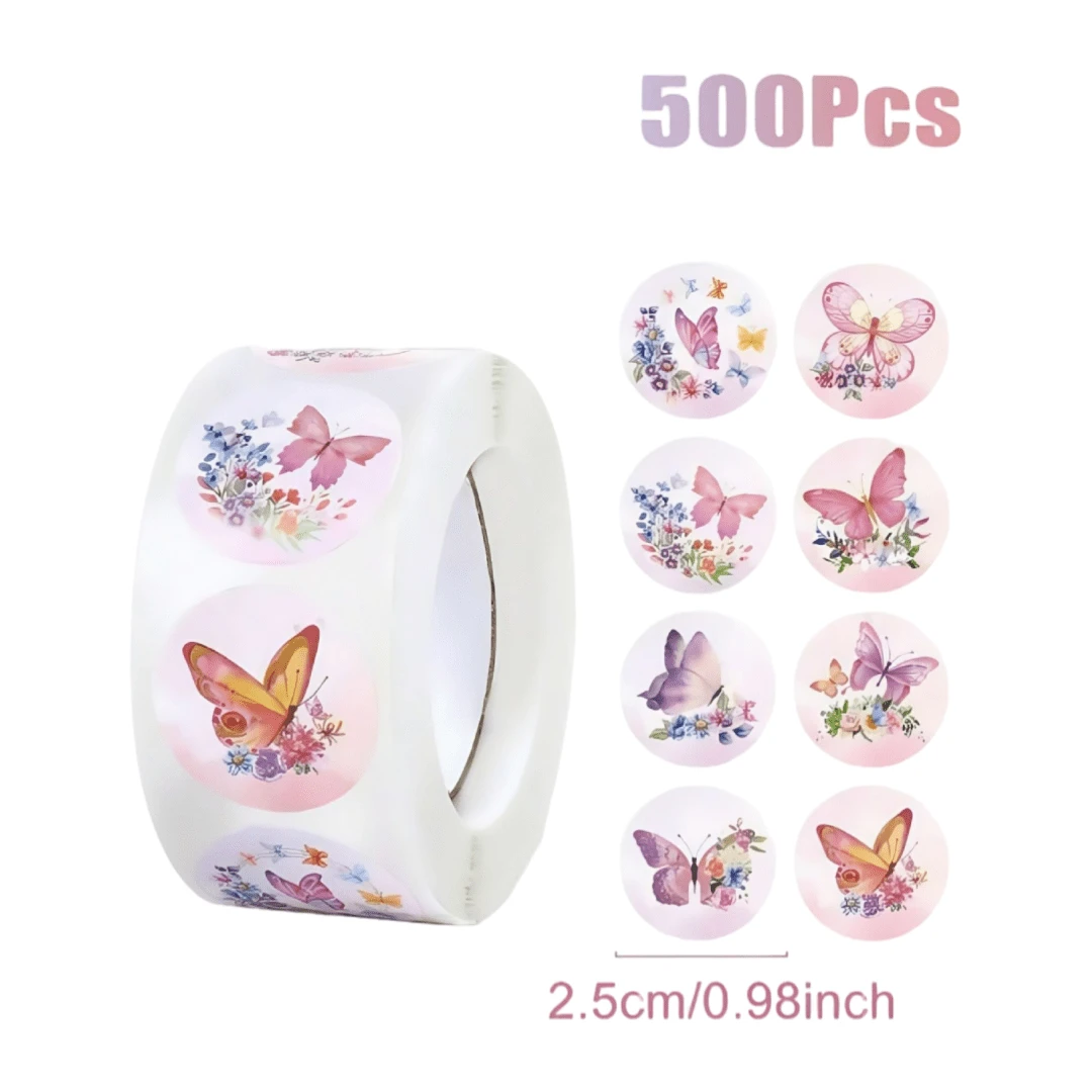 500Pcs 1 Inch Flower Butterfly Stickers Roll, Waterproof Vinyl Floral Plant Decals, Natural Style Sticker Pack For Scrapbooking, Water Bottle, Phone, Laptop – Kids Party Decorations & Birthday Favors