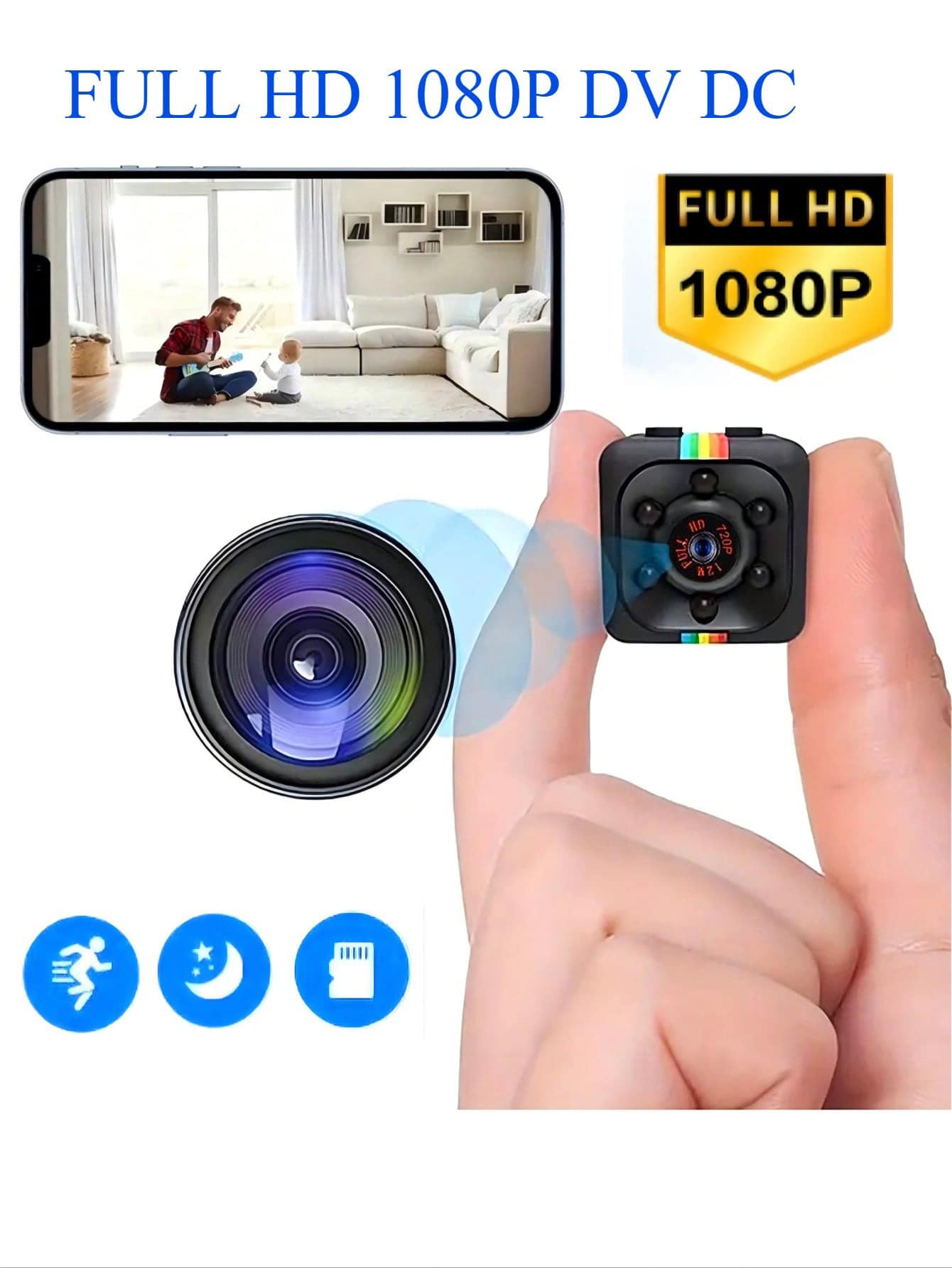 1pc Portable Micro Camera, Mini Camera, Small Rechargeable Battery Powered, 1080P HD Mini Camera Supports 128G TF Card Storage (TF Card Not Included), Night Vision Motion Activated Micro Digital Body Cam, Suitable For Home, Office, Car, Drone - Multicolor 1080P - View 1