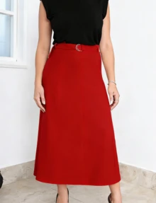 Long Skirt With Tie Belt. Zipper. With Belt. - Rojo - Ver 1
