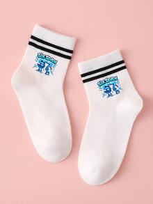 5双装儿童双条纹校园袜，字母67装饰，运动中筒袜，休闲百搭，适合日常穿着、节日礼物、返校季、新学期 - 彩色 - 查看 4