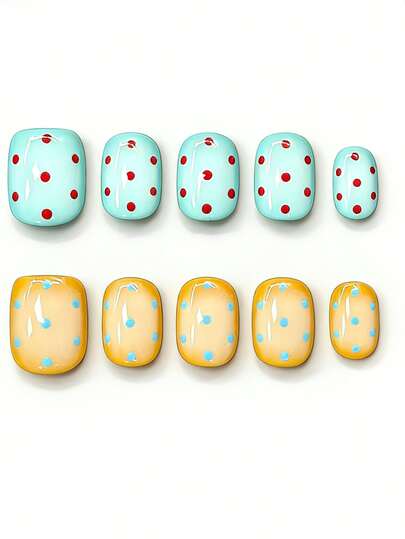 10pcs It Features A Retro Color Palette Of Mint Green And Warm Orange-Brown, Paired With Playful Polka-Dot Patterns, Exuding A Nostalgic And Lively Vibe. The Design Is Highlighted With Glossy Finish And Delicate Bow Details, Creating A Charming And Vintage Texture. This Eye-Catching Style Is Perfect For Adding A Touch Of Personalized To Any Outfit, Making It Suitable For Daily Outings, Retro-Themed Events, And Casual Gatherings Throughout All Seasons.