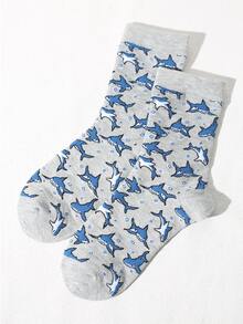 1/3/5 Pairs Of Men's Cartoon Shark Fun INS Cute Unisex Couple Cartoon Sports Socks Skateboard Mid-Calf Socks - Multicolor - View 4