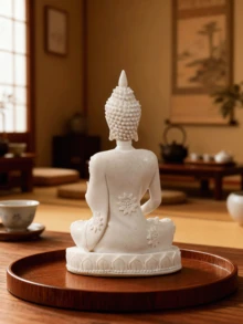 1pc White Buddha Statue, Buddha Figurine, For Meditation Decor, Zen Decor, Buddha Statue And Figurine, Home Decor - Multicolor - View 5