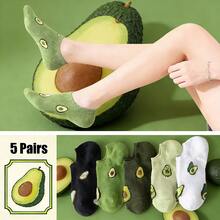 5 Pairs Avocado Pattern Cute Daily Wear Women's Ankle Socks, Versatile Unisex Design - Multicolor - View 1