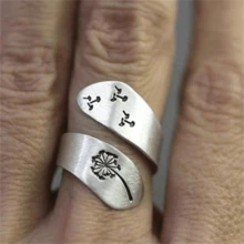 1 pièce Bague ouverte ajustable vintage bohème avec fleur de pissenlit, bijou de mode pour femmes - argent antique 06 - Voir 5