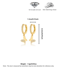 Elegant Cubic Zirconia Butterfly Silver Earrings, Cute College Style Gift For Valentine's Day - Multicolor - View 10