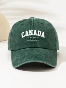 1pc "CANADA -EST 1867-THE TRUE NORTH" Printed Design, Fashionable Gift For Family And Friends, Suitable For All Seasons, Outdoor Sports, Lightweight And Portable,Summer,Beach,Hat,Holiday,Travel - Washed Baseball Cap - View 6
