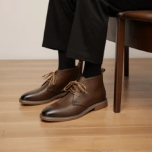 Men's Desert Boots, Classic Retro Derby Boots, Casual Commuter Ankle Boots - Brown - View 2