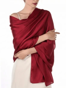 1pc Women's Classic Solid Color Smooth Satin Scarf, Casual Autumn Shawl Sunscreen Headscarf, Suitable For Daily Use - Red - View 2