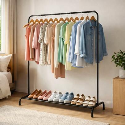 Cabideiro Expositor de Lojas Desmontável Portátil Armazenamento de Roupas Guarda Roupa Aberto Decora