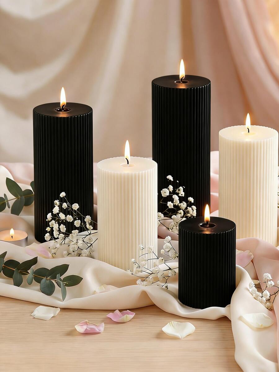 Roman Column Striped Candle, Creative Candle, Modern Home Decor For Bathroom, Living Room, Ideal For Wedding, Party, Spa, Dinner, Home Decoration, Church, Birthday, Date - Striped Wax - View 1
