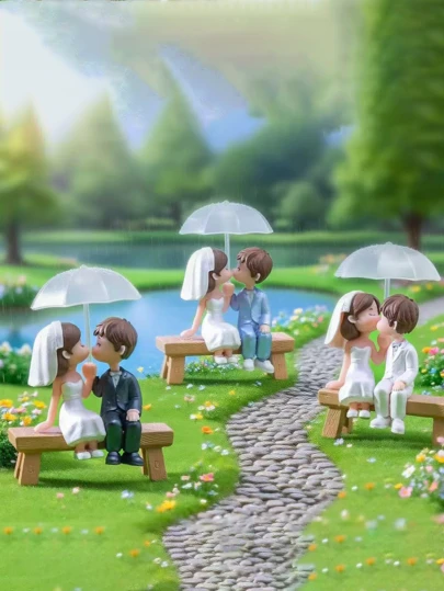 4 Pcs Romantic Couple Figurines, Miniature Size (Approx. 5-7cm), Made Of High-Quality Plastic, Warm And Festive Style, Available In White, Black, Blue, Pink And Other Colors, Cartoon Couple Figures With Exquisite Wedding Attire Details, Suitable As Car Decor, Wedding Decoration, Romantic Gift For Couples And Newlyweds