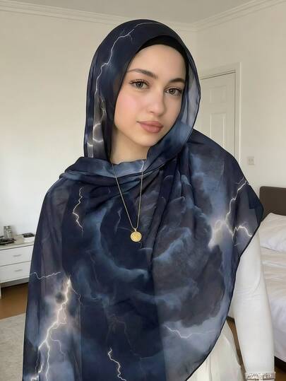 1件装女士波西米亚风水彩闪电花卉印花粘胶纤维头巾围巾，休闲柔软防风披肩，适合日常佩戴