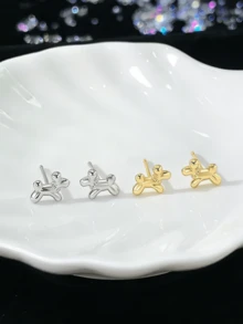 1对极简几何水钻铜合金耳钉（女士款） - 氣球狗 - 查看 2