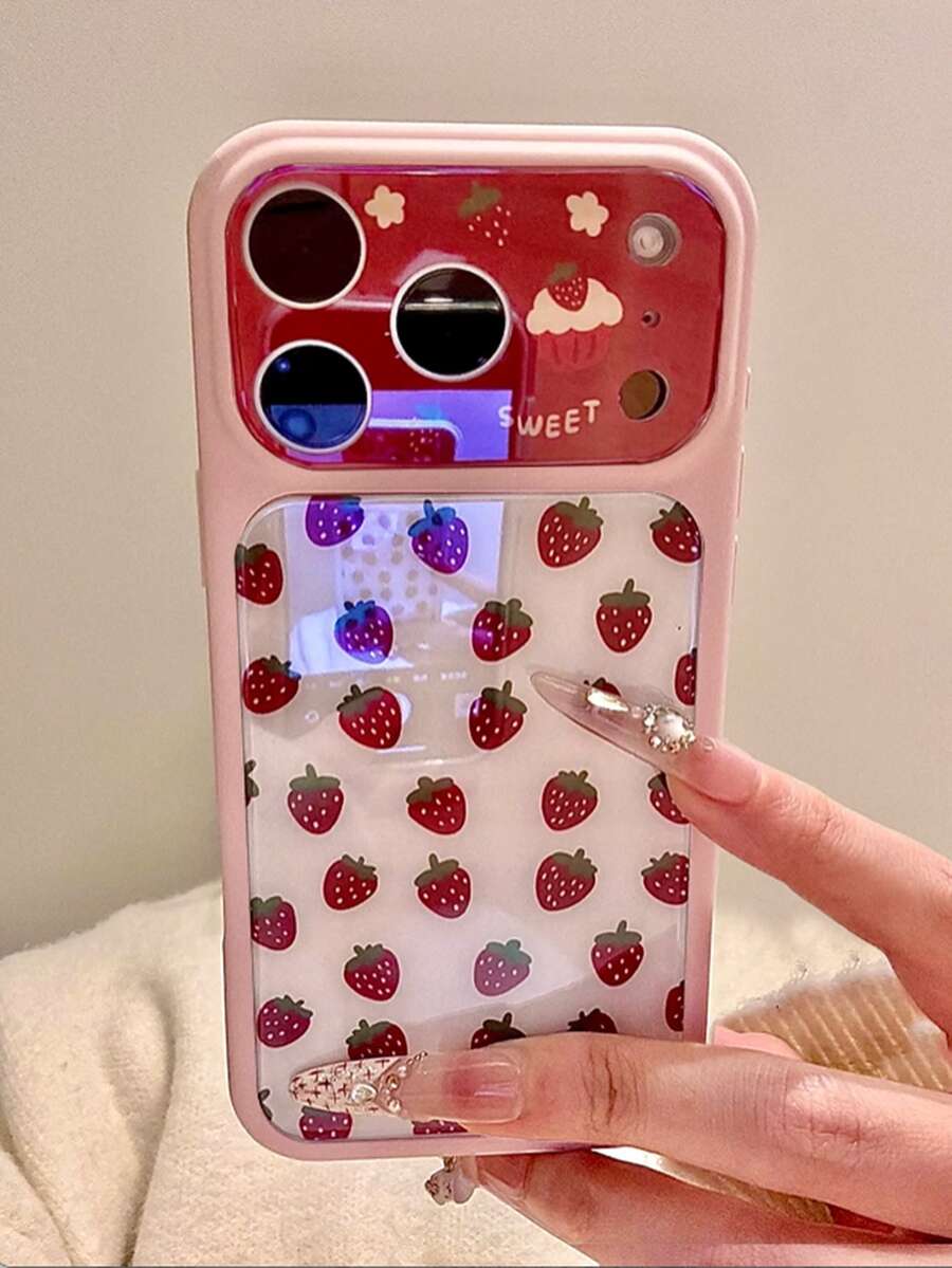 Stylish Strawberry Fruit Glossy Phone Case Compatible With IPhone 17ProMax 17Pro 17 16 15 Pro Max Cases Shockproof Back Cover - Pink - View 1
