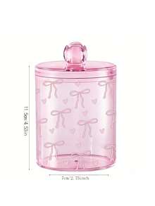 Cute Bow Print Makeup Pad Storage Box, Cotton Swab And Floss Storage Jar, Acrylic Transparent Makeup Pad Canister, Cosmetic Storage Box, Suitable For Home, Office, Desk - Multicolor - View 4