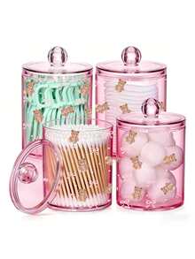 Hộp đựng tăm bông màu hồng họa tiết nơ, giá đựng tăm bông, hũ đựng tăm bông và chỉ nha khoa, hũ đựng bông tẩy trang bằng acrylic trong suốt, hộp đựng cọ trang điểm, hộp đựng mỹ phẩm, thích hợp cho gia đình, văn phòng, bàn làm việc, hộp đựng bông tẩy trang, hũ đựng đồ dùng phòng tắm, hũ đựng trong suốt, thích hợp để đựng tăm bông, bông tẩy trang, bông lau, chỉ nha khoa (Đo thủ công: Có sai số 1-2cm) - Nhiều màu - Xem 3