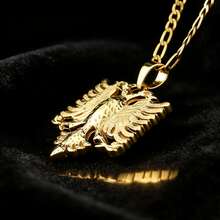 dollrinboy 1件14K镀金阿尔巴尼亚鹰吊坠项链，男女通用，3毫米不锈钢扁平费加罗链，18/22英寸 - 鷹 - 查看 2