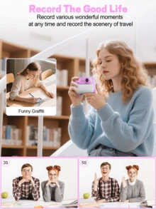 1080P高清双镜头自拍数码相机，2.4英寸屏幕，即时打印，可爱相机，趣味礼物，适合男孩女孩，附赠3卷打印纸 - 查看 11