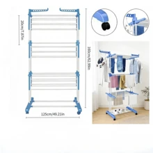 Tendedero plegable de gran capacidad para ropa y ropa interior, color negro y azul, con varillas de varios niveles + diseño de colgado lateral. Alta capacidad y ahorro de espacio, adecuado para balcón y lavandería. Diseño independiente con 4 ruedas, 4 niveles de secado, ancho ajustable y alas plegables. - Multicolor - Ver 9