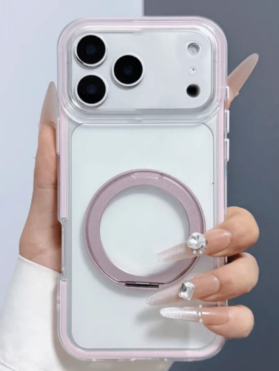 Funda de teléfono minimalista de gelatina transparente de dopamina con soporte giratorio de 360 grados para iPhone 17 Pro Max 17 15 16 14 13 12 Pro Max 14 15 16 Plus 11, funda protectora antideslizante de cobertura total para mujeres