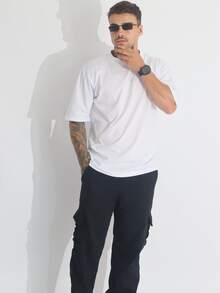 Kit 3 Men's Oversized Streetwear Plain Basic Turtleneck T-Shirts 100% Cotton - Black/Brown/White - View 5