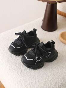 1 Pair Kids Shoes, Boys' Sports Shoes Anti-Slip Chunky Sneakers, Girls' Breathable Soft Sole Shoes, New Arrival Spring/Autumn - Black - View 2