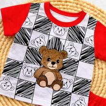 Baby Boy Romper Set Little Boy Bear Teddy Bear Style Fashion Outing 6 To 9 Months - 紅色 - 查看 2