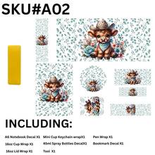 【7件套UV DTF贴纸套装+1个工具】 - 高地牛图案，包含16盎司杯套x1、A6笔记本贴纸x1、迷你杯钥匙扣贴纸x1、瓶贴x1、笔套x1、书签x1、杯盖贴纸x1以及工具x1 - 易于粘贴，经久耐用，套装，组合装，复活节/母亲节/父亲节礼物之选 - Highland Cow design - 查看 13
