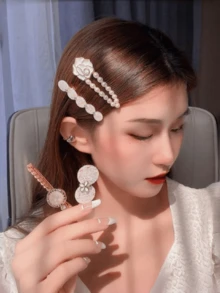 Bộ 5 kẹp tóc ngọc trai và đá pha lê dành cho nữ - Kẹp tóc hình nơ hoa trà, kẹp càng cua, thích hợp cho lễ hội và tiệc tùng. - Nhiều màu - Xem 2