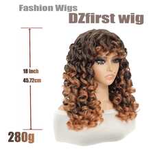 DZfirst 18-Inch Curly Synthetic Wig With Bangs, Natural Looking Wavy Wig For Daily Wear - Brown Ombre - View 6
