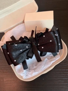 1 pièce Pince à cheveux à nœud volant à pois de style coréen, support de queue de cheval élégant pour femmes, pinces à griffes - Multicolore - Voir 3