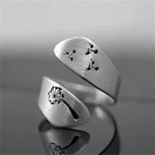 1 pièce Bague ouverte ajustable vintage bohème avec fleur de pissenlit, bijou de mode pour femmes - argent antique 06 - Voir 1