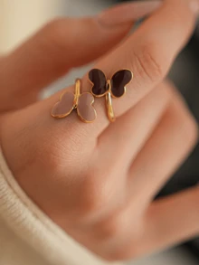 1 pieza Anillo de mariposa calado esmaltado versátil y de moda - Dorado - Ver 5