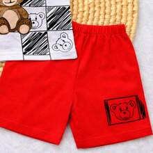 Baby Boy Romper Set Little Boy Bear Teddy Bear Style Fashion Outing 6 To 9 Months - 紅色 - 查看 3