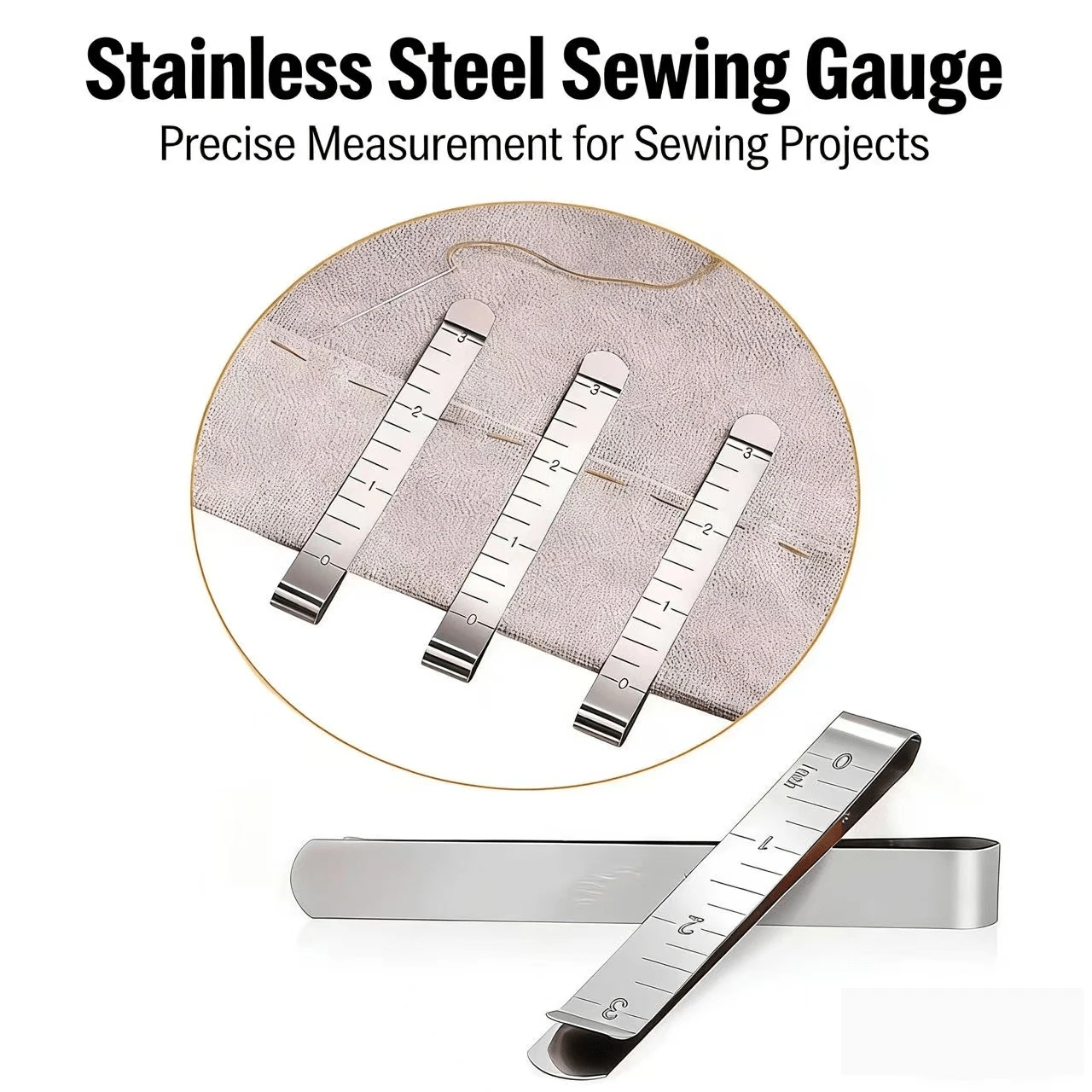 EDCUEBE7 10/20 piezas de clips de costura con borde de acero inoxidable, regla de medición para costura, clips de dobladillo de metal, herramientas de costura para tela, cortinas, acolchado, alfileres y marcado, adecuado para diversos escenarios y principiantes - Plateado - Ver 1