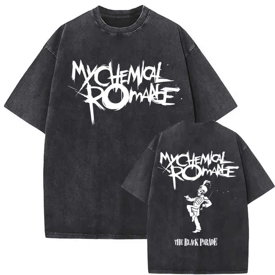 Men's Casual T-Shirt, Stonewashed, Exclusive Printed , Dark Rock, Metal, Black Parade - Negro 4 - Ver 1
