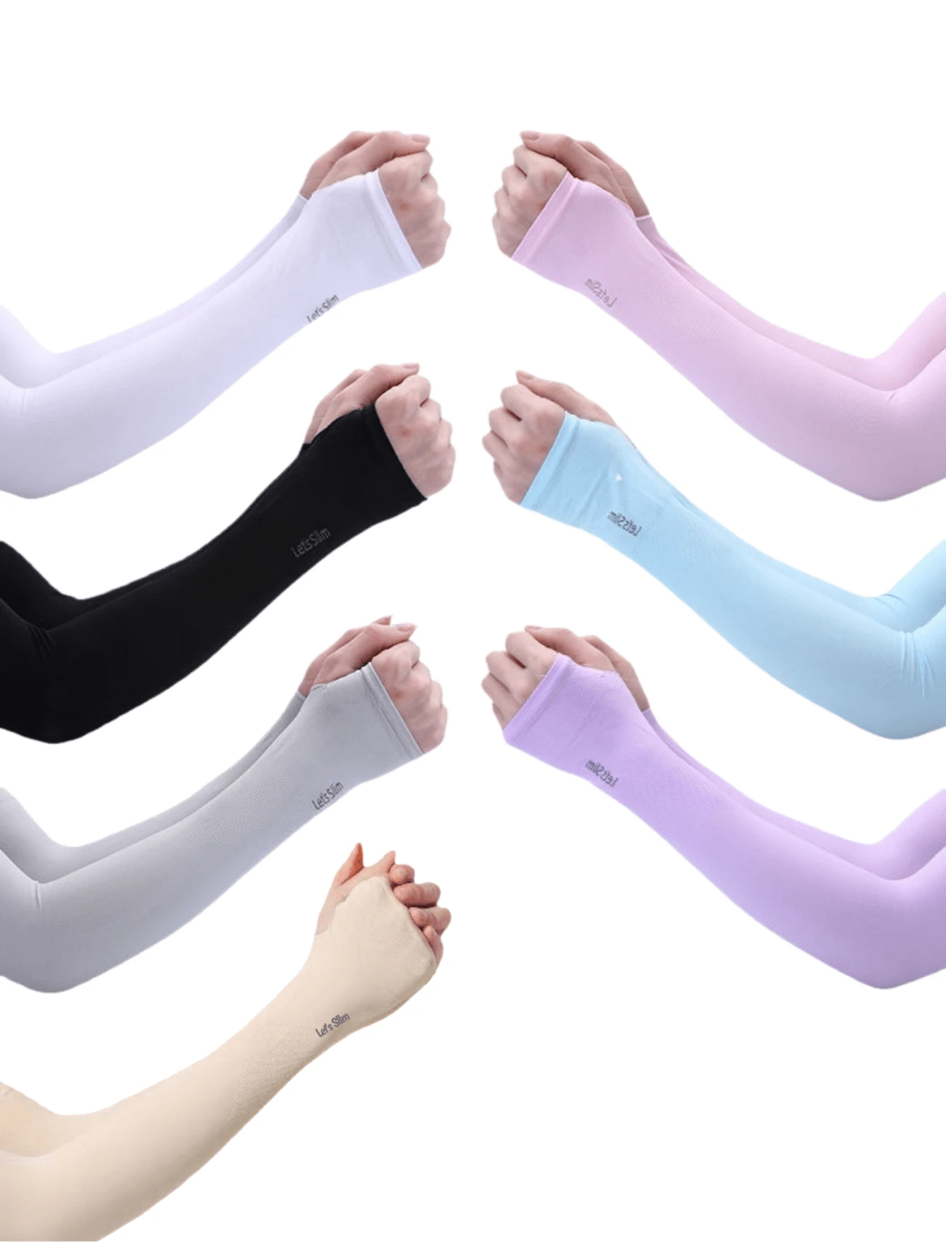 7 pares/caja Mangas para el brazo de seda de hielo para verano, calentadores de brazo transpirables con protección UV unisex, mangas de ciclismo versátiles y cómodas - Multicolor - Ver 1