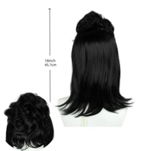Lydia Deetz Inspired 45cm Black Bob Wig With Fixed Bun & Red Veil Natural Heat Resistant Synthetic Hair For Halloween, Christmas Cosplay 100 Days Of School Anime Cosplay Party - Multicolor - View 3