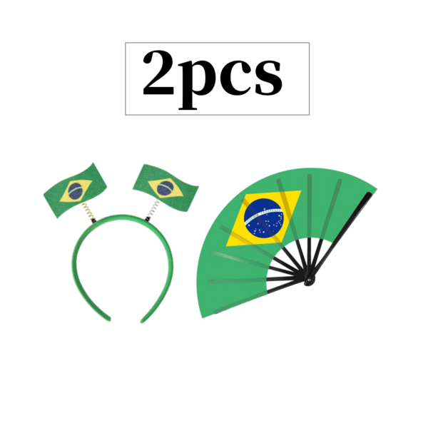 2pcs/Set Football Match National Flag Cheering Headband + Folding Fan, Fan Gathering Bar Party Decoration Supplies