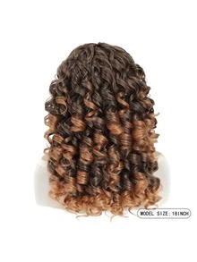 DZfirst 18-Inch Curly Synthetic Wig With Bangs, Natural Looking Wavy Wig For Daily Wear - Brown Ombre - View 4