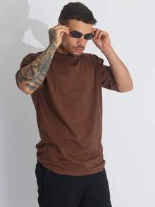 Kit 2 Men's Oversized T-Shirt Streetwear Plain Cotton Basic Collar - Brown/Black - View 5
