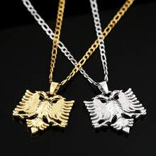 dollrinboy 1件14K镀金阿尔巴尼亚鹰吊坠项链，男女通用，3毫米不锈钢扁平费加罗链，18/22英寸 - 鷹 - 查看 6