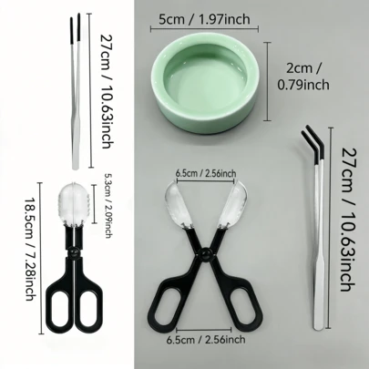 Reptile Stainless Steel Feeding Tongs - Bearded Dragon Turtle Feeding Bowl - Lizard Tree Trunk Habitat - Betta Fish Shrimp Cave, Suitable For Tortoise Tanks - Aquarium Decor, Gecko Wall Accessories