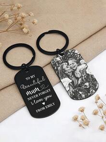 Personalized Photo Keychain, Stainless Steel Material, Customizable Message, Birthday Or Mother's Day Gift For Mom, Grandma, Aunt, Precious Keepsake To Express Love - Section 4 - View 2