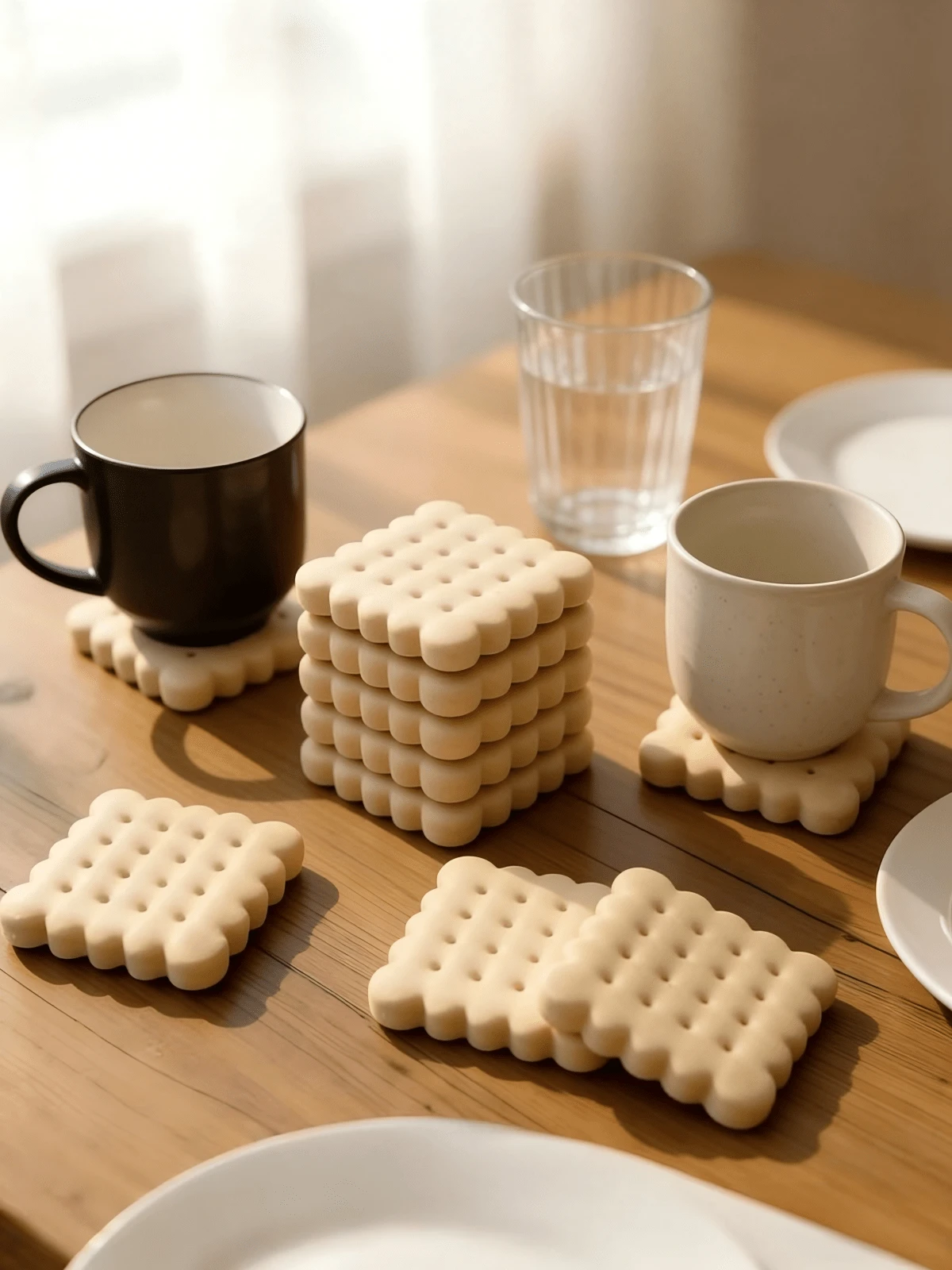 Đế lót ly bánh quy sáng tạo, đế lót cốc/cà phê gia dụng, tấm lót cách nhiệt, tấm lót bàn, tấm lót cốc nước. - Màu be - Xem 1