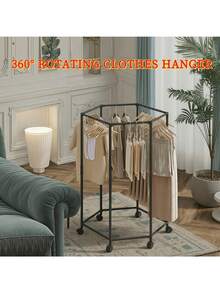 1pc Thickened Rotary Clothes Hanger Rack, Floor-Standing Drying Rack With Wheels, Easy Clothes Storage And Display, Suitable For Home And Retail Spaces, Available In Gold, Black, White, Multi-Functional Metal And PP Rack With Wheels - Ideal For Rooms, Living Rooms, Balconies, Offices - Multicolor - View 7