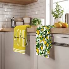 2 piezas Paños de cocina con estampado de limón, material de poliéster suave, paños de platos, adecuados para decoración de cocina, limpieza, decoración de fiesta festiva, artículos esenciales de cocina y baño, decoración del hogar, regalo de inauguración de la casa - Multicolor - Ver 5